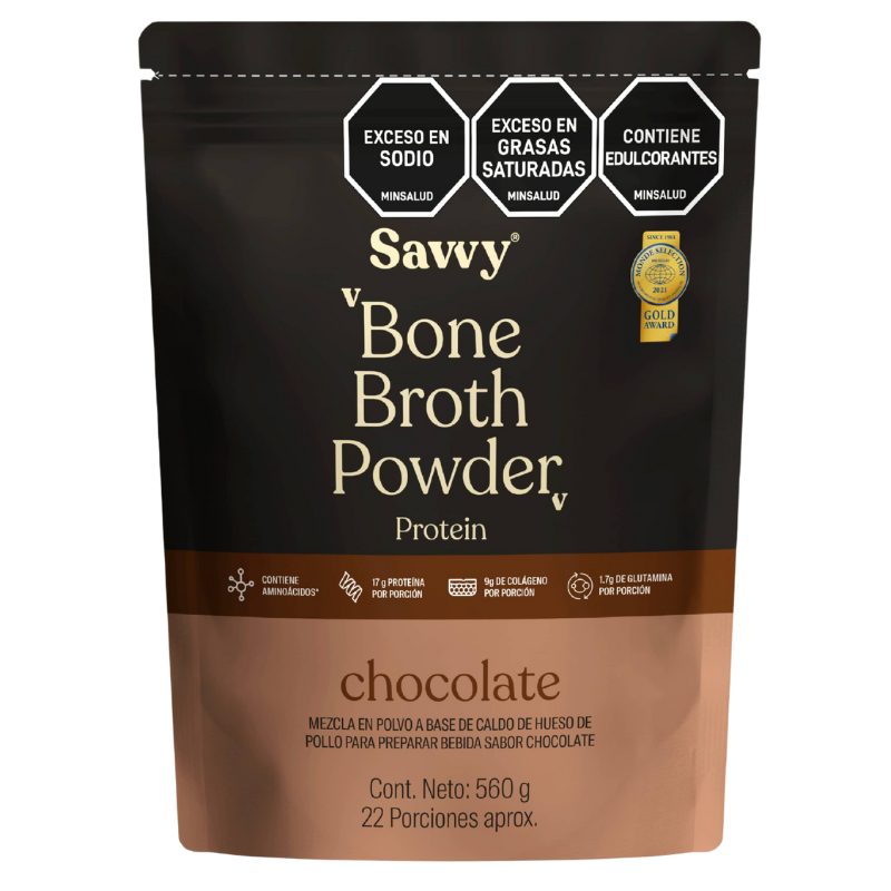 Bone Broth Power Chocolate 560 gr Savvy Proteína